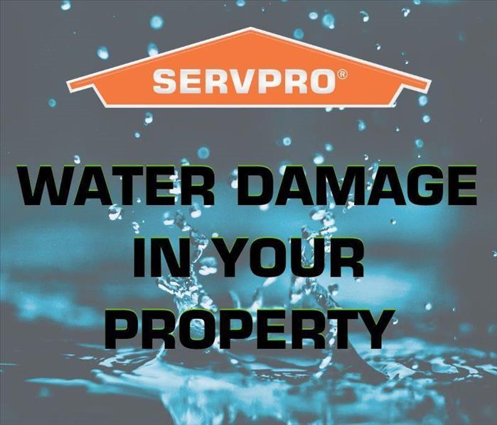 rain drop background with text overlay stating "Water damage in your property" 